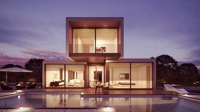 Architecture house near swimming pool