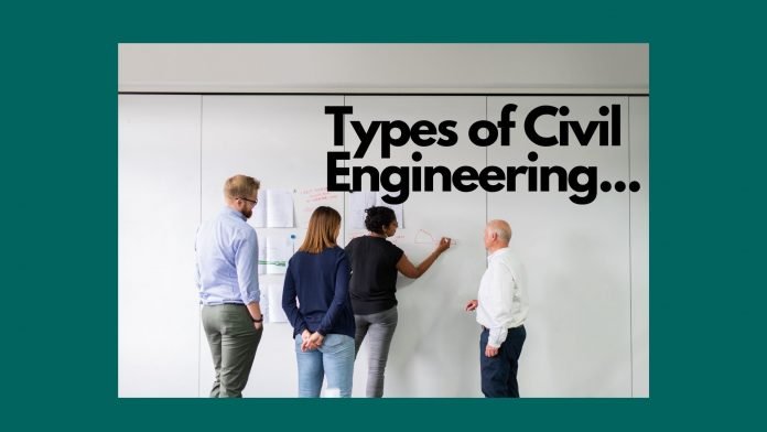 Girl in writing in whiteboard about types of civil engineering.