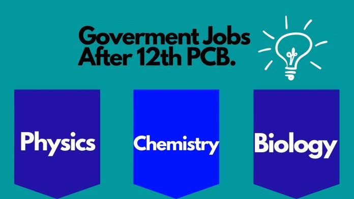 Light blue color background with black text government jobs after 12th pcb and three down arrow box.