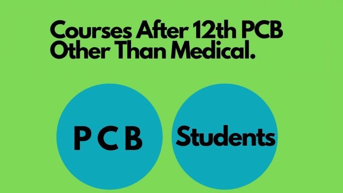 Light green background with black text courses after 12th pcb other than medical along with two blue round circle