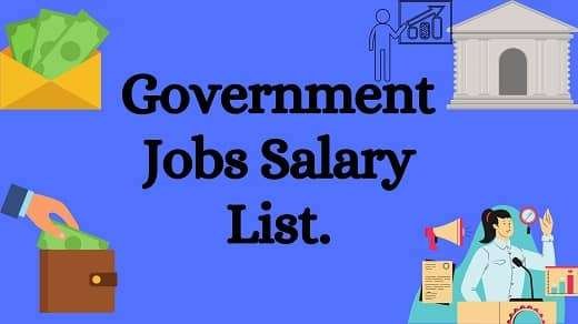 Money sign and blue backround color with black text words Government Jobs Salary List.