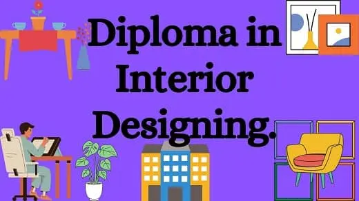 Interior images with balck text words Diploma in Interior Designing